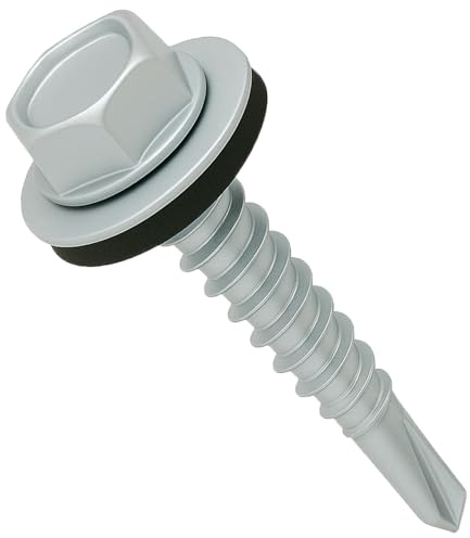 4.8 mm x 35 mm Takskruvar, Sexkantshuvud självborrande takskruvar med gummitätningsbricka, Rostbeständig, Vädertålig, Zinkpläterad, Grovt gängad, Beklädnad stålskruv för plåttak (50 st)