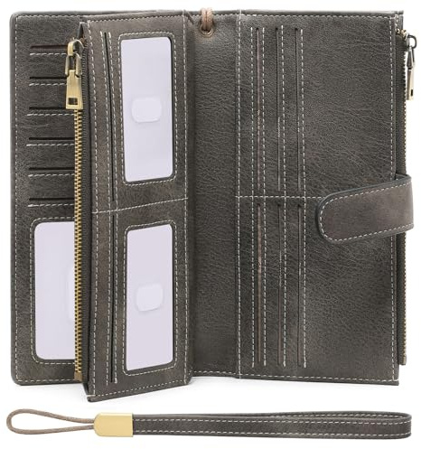 GOIACII Womens Wallets Large Capacity Credit Card Holder Rfid Wallet Women Double Zipper Pocket Leather Bifold Ladies Wristlet Clutch Wallet