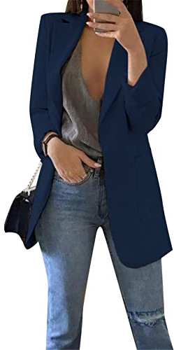 YMING Femme Costumes Col à Revers Ample Plaine Blazer Vestes Costumes Doux Quotidiens Bleu Marin 4XL