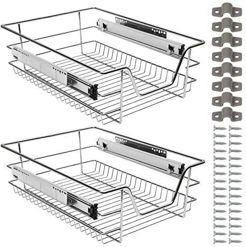 Ansobea Spülschrank Organizer Teleskopschublade 40cm Schrankauszug Küche Spülenunterschrank Organizer Schrankauszug Schubladeneinsätze für Küchenschrank inkl. Schienen, 2 Stück