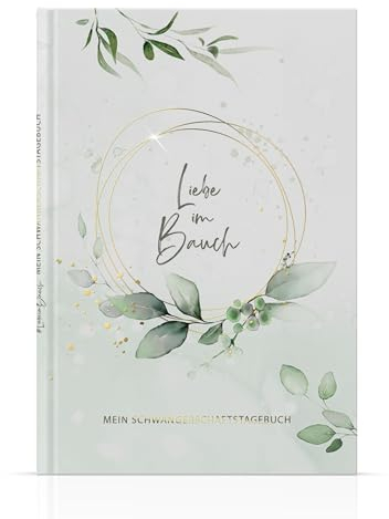 MeinBaby123® Schwangerschaftstagebuch hochwertig vergoldet, Geschenk, Schwangerschaft Tagebuch (mint Eukalyptus)