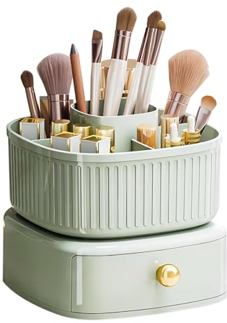 DASITON Make up Kosmetik Organizer,360° Drehbarer Pinsel Organizer mit Schublade,Kosmetikregal Schmink Organizer für Pinsel,Eyeliners, Lippenstift,Kosmetik Aufbewahrung für Bad,Schlafzimmer(Grün)