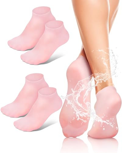 BLATOWN Silicone Moisturizing Foot Socks, Soft Silicone Socks, Anti Slip Gel Spa Socks Softening Feet Dry Cracked Skin, Aloe Socksfor for Women Foot Care After Pedicure (Pink)