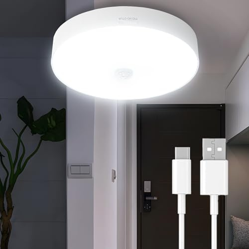 aurogeek Rechargeable Motion Sensor Ceiling Light with Remote | 300LM 7000mAh, 3 modes & IP44. Wireless & easy mount. Perfect for stairs, shed, garage, cupboard.