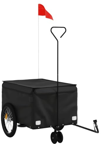 vidaXL Fahrradanhänger, Fahrrad Lastenanhänger mit Sicherheitsflagge, Transportanhänger mit Deichsel, Radanhänger Handwagen, 30 kg Schwarz Eisen