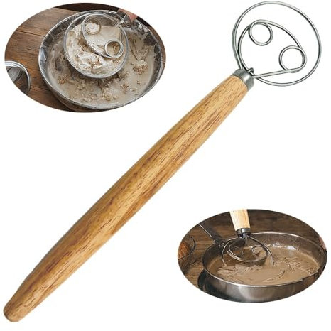 Danish Dough Whisk Large 11 Inch Dutch Whisk Danish Dough Whisk with Wooden Handle for Dough Bread Cake Pizza and Biscuits