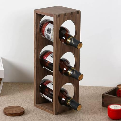 Soporte de madera para botellas de vino para encimera, organizador de almacenamiento de vino horizontal y vertical, estante de exhibición para cocina, gabinete de vino de nogal con capacidad para 3