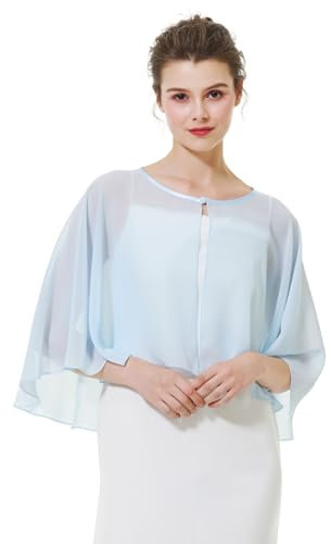 BEAUTELICATE Chiffon Stola Damen Elegant Bolero Cape Ärmellos Schultertuch Leichte Brautjacke Cardigan für Abendkleid Brautkleid Hochzeit Festlich Sommer, Kurzer Stil - Hellblau