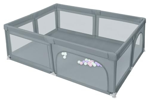 Baby Laufgitter Laufgitter baby, Kinderzaun mit Anti-Kollision Schaum Absperrgitter mit atmungsaktivem Netz, Kinder Sicherheitsspielplatz, 205 * 147 * 66 cm-dunkelgrau