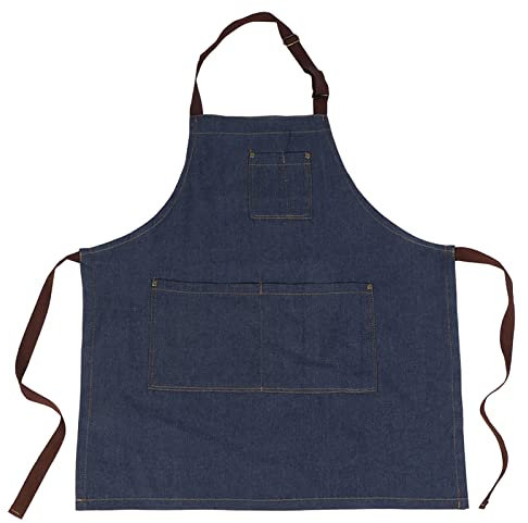 Aladeno Delantal unisex con bolsillos de trabajo de mezclilla para dibujar, pintar, restaurante, café, camarero, delantal de trabajo multiusos con bolsillos para mujeres, hombres, (Denim Blue)