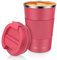 MOMSIV Coffee Cup, Insulated Coffee Cup with Leakproof Lid, Non-Slip Vacuum Reusable Stainless Steel Eco-Friendly Travel Office Mug for Hot and Cold Water Coffee and Tea, 380ml/13oz(Rose-red)