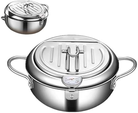 Friteuse en acier inoxydable, avec thermomètres, cuisinière à induction, casserole profonde, grille de vidange amovible pour la cuisson de calmars croustillants, crevettes