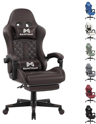 Gamtimer Gaming Stuhl,Großer Gaming Chair,Ergonomischer Bürostuhl mit Fußstütze,Gaming Stuhl 200kg,PU Leder Gaming Sessel,Höhenverstellbarer 360°Drehstuhl(Braun)