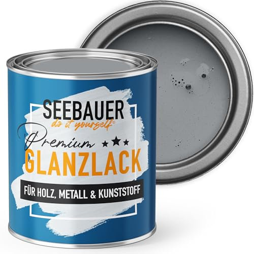 SEEBAUER diy Glanzlack Grau 375ml für Innen & Außen (No. 218 Grey Stone) Möbelfarbe ohne Schleifen - Hybrid-Lack für Holz, Metall & Kunststoff - Holzlack, Möbellack hohe Deckkraft