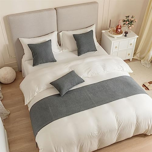 Odot Runner Letto con Cuscini, Runner Letto Matrimoniale Morbido con Federa Cuscino Sciarpa Letto Decorativa Corridore Letto Scarf Runner Modern Decorazione per Alberghi (Grigio,45 * 240+45 * 45cm)