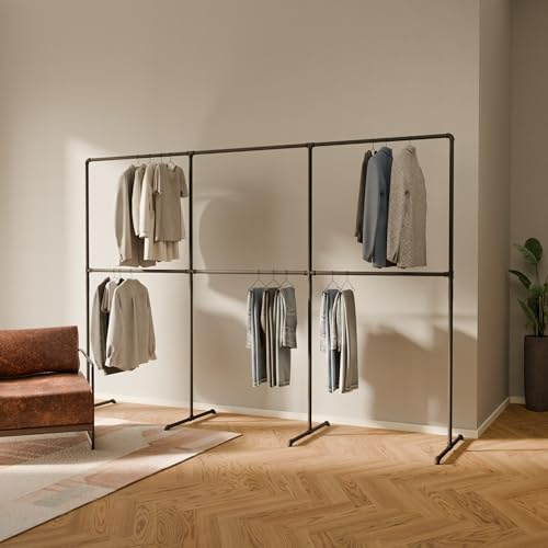 pamo Kleiderständer Schwarz – 290 x 194 cm – Industrial Design | Traglast 120 kg, Freistehend Garderobenständer, Pulverbeschichtet, Kratz- & Stoßfest, Einfache Montage