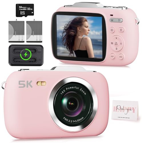 Appareil photo numérique, appareil photo 5K pour photographie, caméra de vlogging portable UHD 80 MP, zoom 18x bon marché, appareil photo de voyage et de prise de vue avec carte TF 32 Go, caméras de