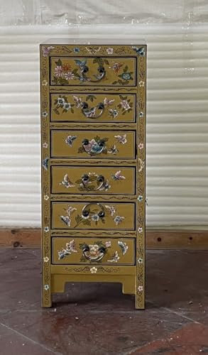 Kunibert Antike chinesische Kommode Tibet Anrichte Asia Sideboard Chinakommode mit 6 Schubladen Breite45xHöhe115cm Farbe: Gold