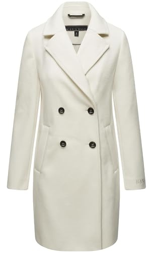 Navahoo Cappotto da donna effetto lana lungo classico trench 14 XS-3XL, bianco sporco, XL
