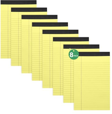 Notizblöcke, A5 Rechtsblock, 50 Blatt linierter Nachfüllblock, doppelseitiges Druckpapier, A5, liniertes Papier, Schreibblöcke für Schule, Zuhause, Büro, 12,7 x 20,3 cm, Gelb, 8 Packungen