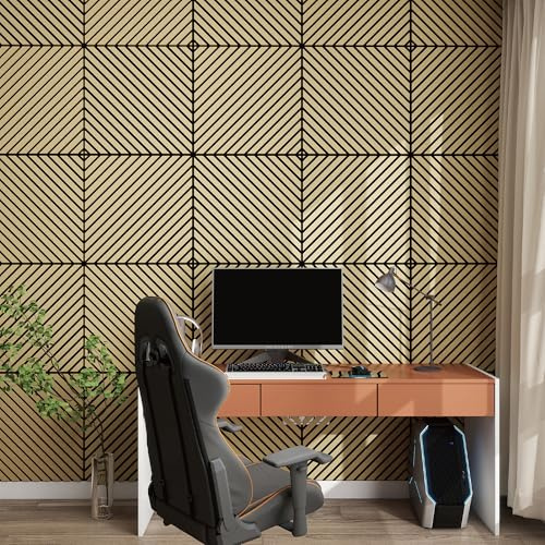 NEU.HOLZ Lot de 8 Panneaux Acoustiques Muraux et pour Plafond à Lamelles en Diagonale Isolation Sonore Style Scandinave Installation Facile Chambre Salon Studio MDF 2,88 m² 60 x 60 cm Effet Chêne