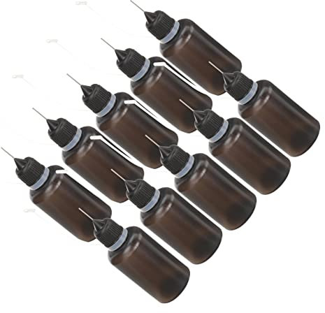 HOMSFOU 20pcs Refillable Squeeze Bottles Steel Pointed Nozzle, 30ml Ldpe Plastic Applicator Oil and Glue Storage Bottles, Black, for Precision Machine Oil Dispensing and DIY Liquid Glue Use