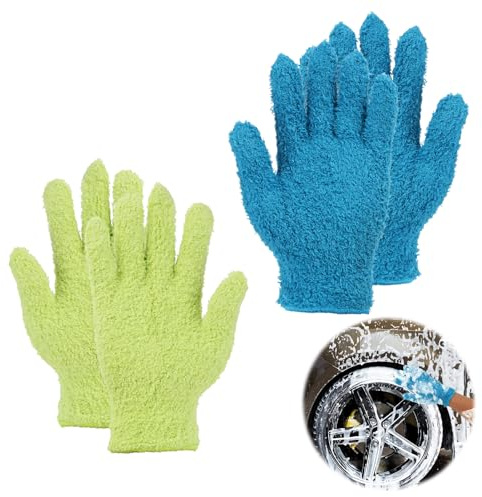 EceoThsy 2 Paia Guanti in Microfibra Per La Pulizia - Di Guanti Antipolvere Per Auto, Mobili, Finestre E Spazi Angolari - Strumento Efficace Per La Pulizia Della Casa E Per La Rimozione Della Polvere