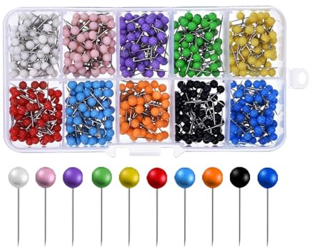 Multicolored Push Pins, 1000 Pcs Map Pins with Plastic Heads and Steel Points Thumb Tacks for Bulletin Board, Fabric Marking, Pictures Hanging