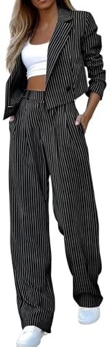Richymfa Tailleur Pantalone da Donna Curvy Eleganti da Cerimonia Completo da Donna con Risvolto Ufficio Completa Maniche Lunghe Giacche da Abito Blazer Elegante per La Primavera e L’Estate