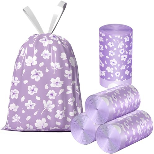 Bolsas de basura pequeñas con aroma a flor de cerezo de 2.6 galones, bolsas de basura de 10 a 15 litros con cordones, 120 unidades para el hogar, oficina, cocina y baño que deja tu cubo con un olor