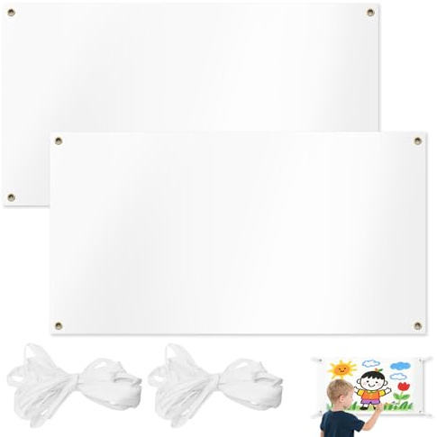 2 Pièces Bannières 200x100 Cm, Grandes Bannières Vierges Blanche, Banniere, Bannière Vierge à Peindre, avec Corde de Suspension de 6 Mètres, Idéales pour les Anniversaires et les Fêtes, Couleur Blanch