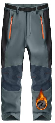 Children's Softshell Fleece Trousers Waterproof Windproof & Warm Snow Joggers Ski Sweatpants Hiking & Mountaineering Pants Kids' Functional Trousers with Zipper Pockets.Dark Grey 05 12-13Y