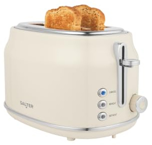 Salter Retro 2-Slice Toaster, Cream, Wide Slots, 6 Browning Levels