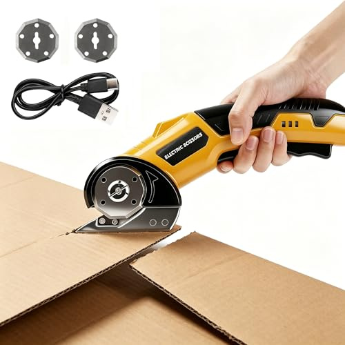 Uadme Taglierina Elettrica Rotante, 4,2V/2,0Ah Senza Fili Forbici Elettriche mit 2 Lame e un LED, Cesoia a Batteria per Tessuti Cucito Pelle Tappeti Cartone e Plastica, Batteria Ricaricabile via USB