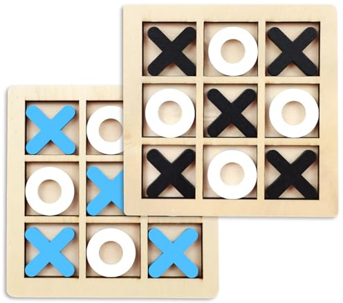Wooden Board Games Set Classic Family Games - 2 Packs with Ludo, Snakes and Ladders, Tic Tac Toe (Noughts and Crosses) | Portable Travel Size for Kids Adults | Indoor Family Fun Night Gift Idea