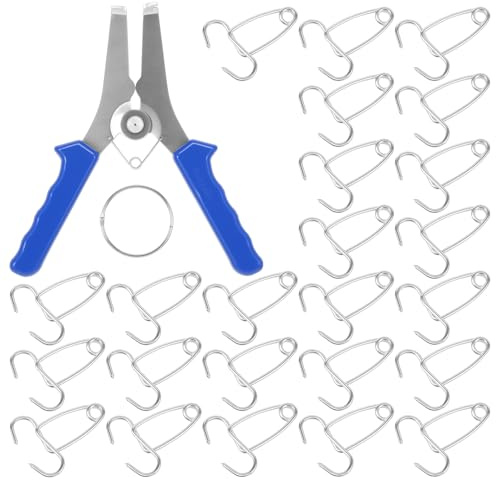 24Pcs Stainless Steel Miter Spring Clamps Kit with Pliers Metal Ring, Woodworking Miter Spring Clamp Rubber Handle for Woodworking, Wood Decoration, Molds, Photo Frames