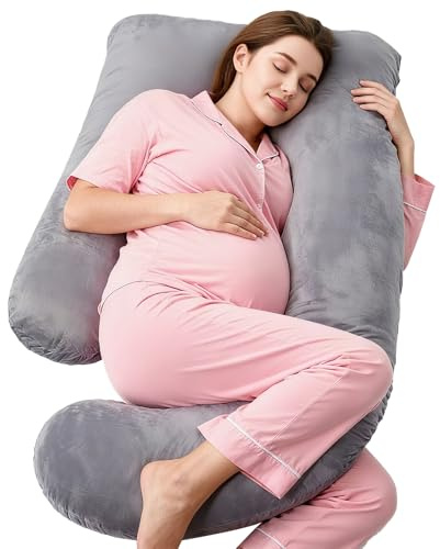 ANHUXINLEI Pregnancy Pillow, G-Shape Full Body Pillow, Maternity Pillow for Side Sleeper, Pregnancy Body Pillow for Pregnant Women Suppor, Hip Relief with Washable Cover (Grey)