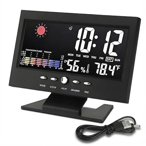 WAHEWUD 12/24 Horas Despertador, Reloj Meteorológico, Retroiluminación con Control por Voz Base Desmontable y Estable, Reloj Digital para Despertador de Noche Adornos