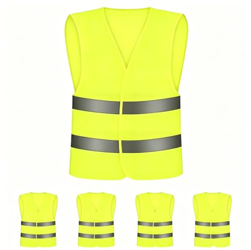 MeilLang 5 Pack Hi Vis Vests Yellow - High Vis Vests Reflective Safety Vests, Breathable Mesh Workwear Vest for Construction, Running, Traffic Work, Security