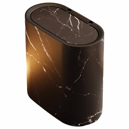 ALCXAZS Papelera de Para madera para baño con tapa para espacios pequeños. Elegante papelera pequeña de mármol con tapa para baño. Papeleras ABS, Negro, 29.5 x 16 x 29 cm