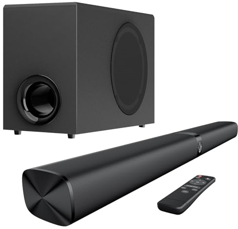 Assistrust Sound Bar with Subwoofer, 110W Sound Bar with Adjustable Deep Bass & 3 EQ Modes, Bluetooth/ARC/Opt/AUX Connect, Sound Bar for Smart TV