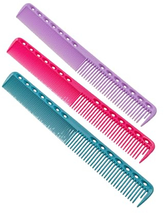 3PCS Cutting Comb - Fine Tooth Barber Comb - Plastic Hair Styling Comb Set - Anti-Static Heat Resistant Design for Salon and Home Use - Rose Red Purple Blue