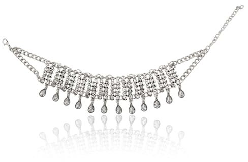 Rhinestone Choker - Silver Choker Necklace, Diamond Necklace, Water Drop Pendant Necklaces, Sparkly Necklaces Jewelry for Women, Indian Jewellery, Silver Choker, Dangle Statement Collar for Wedding