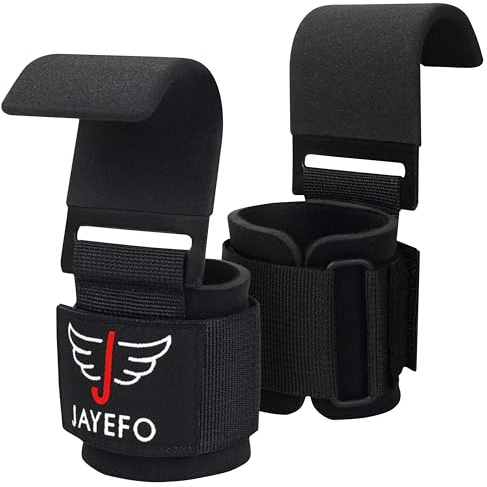 Jayefo Weight Lifting Hooks and Deadlift Straps - Pull up Grips, Lifting Hooks for Weight Lifting - Straps for Men - Weight Grips for Home and Gym Workout - Standard Size – Black