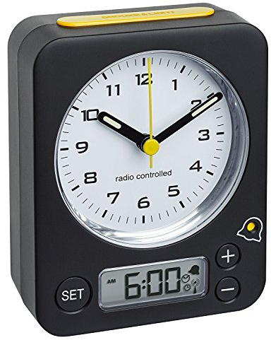 TFA-Dostmann Funk-Wecker Combo TFA 60.1511 Reisewecker Analogwecker (schwarz-gelb mit Batterien)