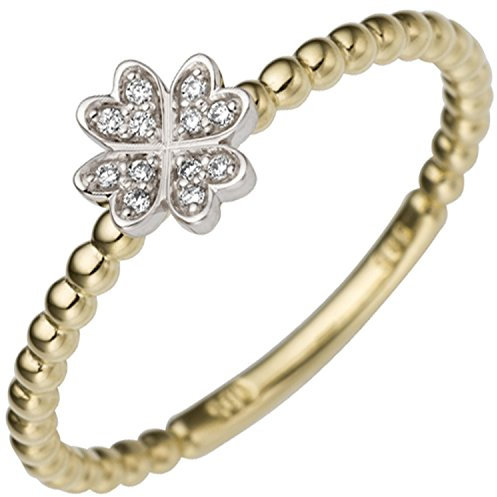 Jobo Damen-Ring Kleeblatt aus 14 Karat 585 Gold Bicolor mit 12 Diamanten Größe 54