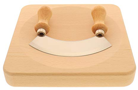 HOFMEISTER® Wiegemesser mit Kräuterbrett 20 x 20 cm – Edelstahlklinge, Buchenbrett mit Mulde, quadratisch – Handarbeit (1 Set)