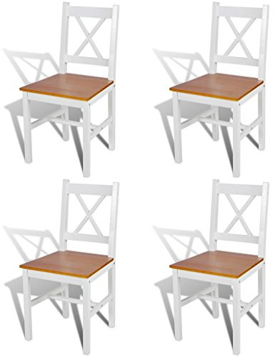 Tidyard 4er Set Stühle Holzstuhl Esszimmerstuhl Küchenstuhl mit Holz Küchenstühle in Weiß + Naturfarbe für Küche und Esszimmer, 41,5 x 45,5 x 85,5 cm (B x T x H)