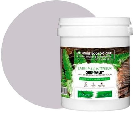 BOX DECO COLORES Pintura natural ecológica con aspecto de satén NATURA - Tassili - Pared interior -1 L - 18 m² (Gris guijarro)