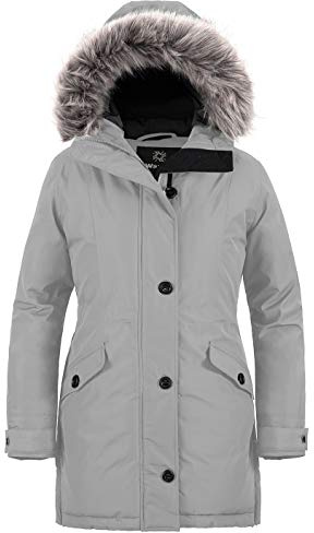 Wantdo Cappotto con Cappuccio Giubbotto Spesso Antivento Jacket Outdoor Casual Parka Pesante Imbottita Donna Grigio Chiaro M